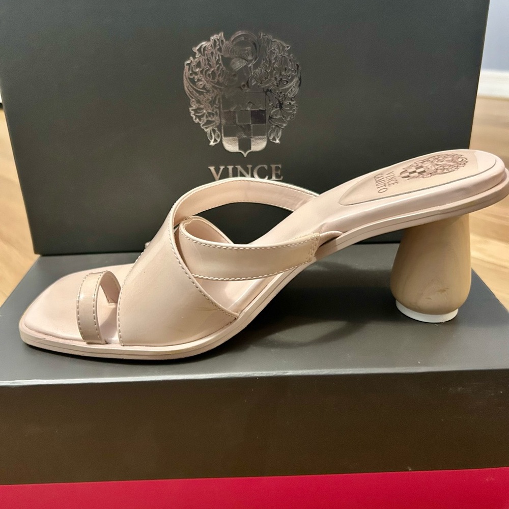 Vince Camuto Tan Mules with Cylindrical Heel